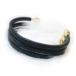 LUCKY BRAND LEATHER-WRAPPED GOLD TONE CUFF